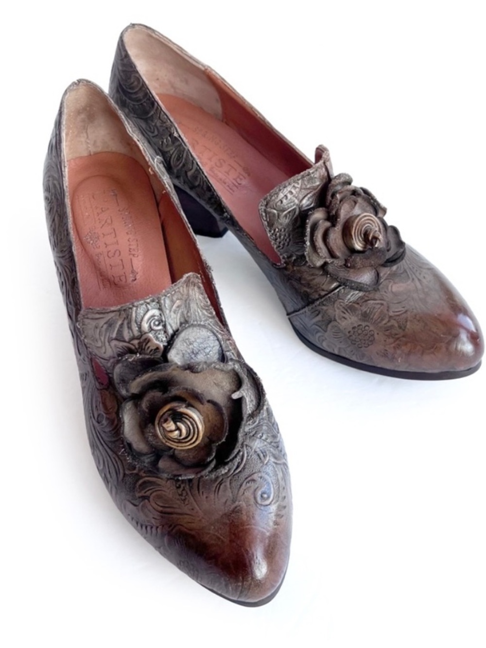 Spring Step L’Artiste Floral Leather Pumps - Brown Sz 38